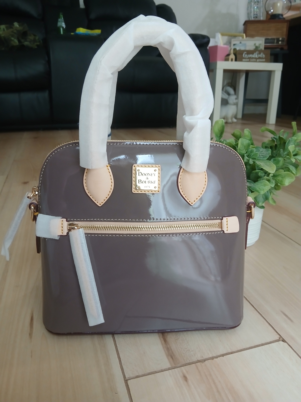 NWT Dooney & Bourke Taupe Patent Dome Satchel A Must See...
